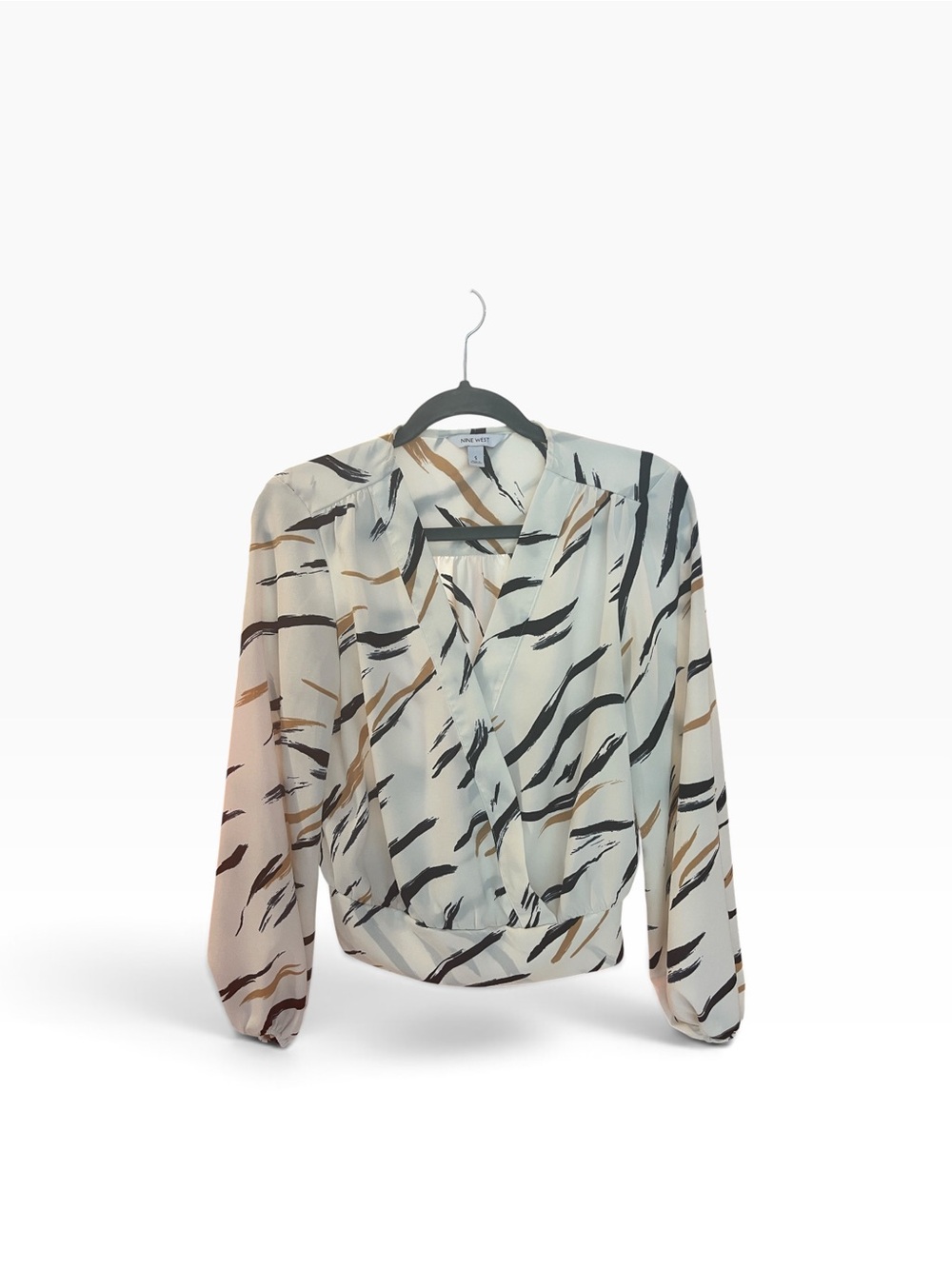 Nine West Ivory Animal-Stripe Surplice Blouse